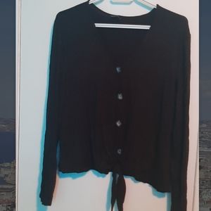 Black long sleeve faux cardigan top